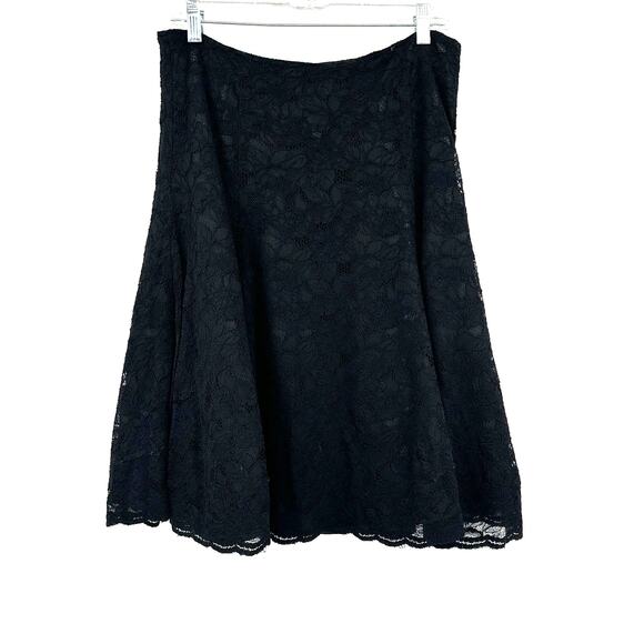 Halogen Size 10 Skirt Black Layered Lacey Crocheted Midi Flare Basic Casual Work - Picture 1 of 5